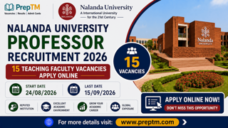 Nalanda University Professor Recruitment 2026: 15 Teaching Faculty Vacancies, Apply Online
